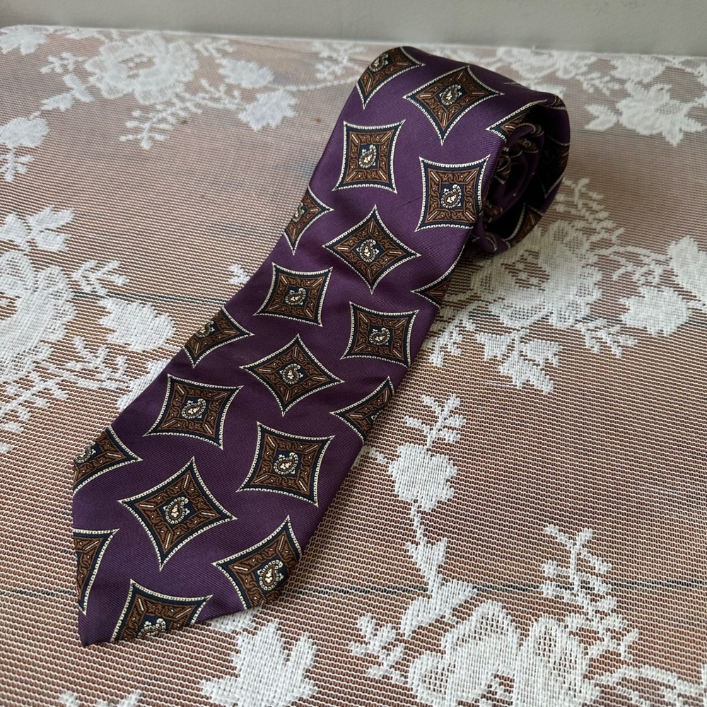 Christian Dior Monsieur Silk‎ Tie Purple Geometric Pattern Mens